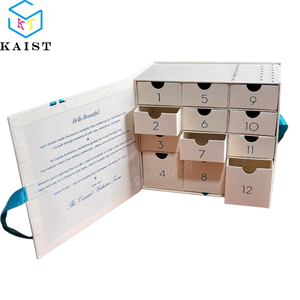 Custom Beige Calendar Book Style <strong>Box</strong> with 12 Drawers - Christmas Advent &amp; <strong>Subscription</strong> <strong>Cosmetic</strong> Packaging, Fully Customizable - Product Image 3