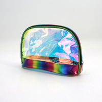 Pochette de maquillage holographique arc-en-ciel en PVC, trousse de toilette transparente, organiseur irisé en forme de dôme, étui de voyage avec fermeture éclair