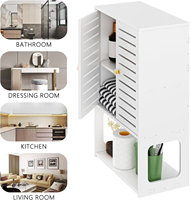 Armoire de rangement murale blanche pour salle de bain avec portes à persiennes et étagère ouverte pour cuisine ou petits espaces