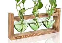 Dropshipping Shopify Vase hydroponique créatif encadré en bois Vase en verre transparent à cœur coloré pour décoration de fleurs à la maison