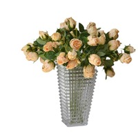Roses artificielles vintage à 7 têtes, effet brûlé, en soie synthétique, pour décorations de table et de maison