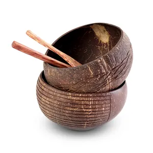 Wholesale Natural Organic Handmade Smoothie Serving Coconut Shell Bowls Spoon Set Salad Coconut Bowl with Cover