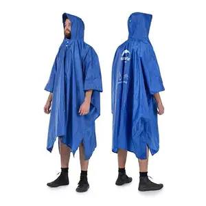 Yüksek kaliteli PU kaplı Polyester İşlevli mavi direnç yağmur panço yürüyüş ve kamp için dayanıklı acil yağmurluk