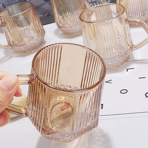 Vaso de Vidrio con Asa, Diseño Diamante, 350 ml, Juego de Tazas y Platillos Modernos y Ecológicos para el Hogar, en Oferta - Product Image 3