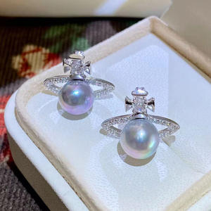 Pendentif en argent S925 avec accessoires en perles DIY 31291, pendentif de collier en jade de style planète vide rond de 6 à 8 mm - Product Image 1