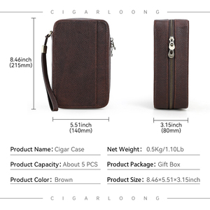 Humidor Portátil de Viaje CIGARLOONG, Nuevo Diseño Retro en Cuero, con Cierre, Multifuncional, para 5 Cigarros - Product Image 6
