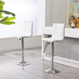 新设计白色聚氨酯皮革高背吧凳天然可调高度旋转吧椅，带脚垫
