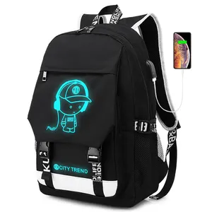 Karanlıkta kızdırma ile okul çantası serin ve göz alıcı okul çantası özel erkek spor Anti hırsızlık Mens USB özel Mochilas paketi