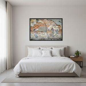 Boy and Dinosaur Graffiti Printed <b>Canvas</b> Wall Art: Modern Graphic Design,BLACK <b>FRAMED</b> <b>CANVAS</b> - Product Image 3