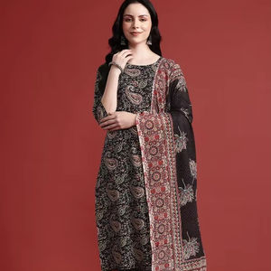 Kurta en pur coton imprimé Paisley avec pantalon et Dupatta pour femmes produit en vrac vêtements personnalisés pour femmes - Product Image 1