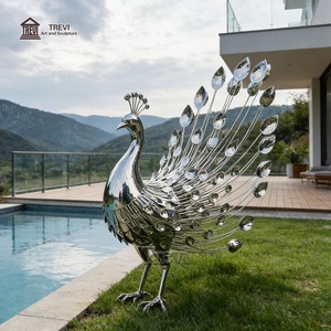 Statua d'Arte in Metallo TREVI Grande Scultura di <span class=keywords><strong>Pavone</strong></span> in Acciaio Inossidabile per Decorazione Esterna a Bordo Piscina - Product Image 2