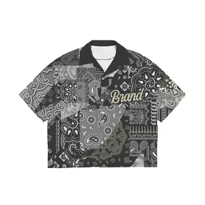 Custom Hoge Kwaliteit Met Logo Oversized Boxy Streetwear Vintage All Over Print Katoen Knopen Polo 'S Voor Mannen