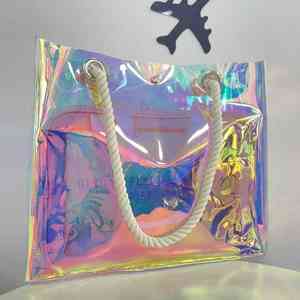 Bolso de mano transparente de PVC naranja con logotipo personalizado y cierre de botón, elegante diseño de moda para regalos y compras - Product Image 4