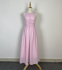 Vestido Midi de Satén Rosa sin Tirantes con Logotipo Personalizado, Corte en A, Ajuste Holgado, Cintura Imperio, Vestido Casual de Verano, Tela de Lino - Product Image 5