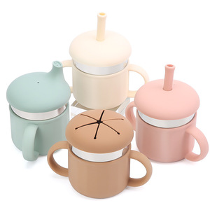 แก้วน้ำเด็กสแตนเลสพร้อมปลอกซิลิโคน สีชมพู 1-2 ปี แก้วน้ำดื่มโดยตรง - Product Image 2