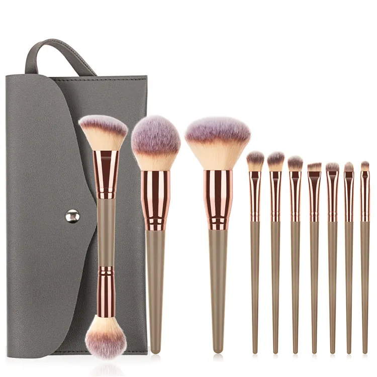 10PC Brown High-End-Make-up-Pinsel benutzer definierte Frauen Double Ended Vegan Make-up-Pinsel Private benutzer definierte billige Make-up-Pinsel-Sets