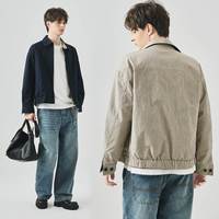 Veste réversible pour homme, doublure unie, mélange coton/nylon, col rabattable, fermeture éclair, vêtement d'extérieur décontracté et tendance