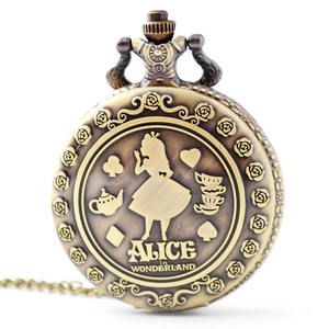 Vintage cep saati Reloj De Bolsillo bronz Alice harikalar cep saati sevimli tavşan kolye kolye ile - Product Image 1
