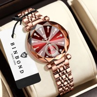 Jam Tangan Wanita Mewah BINBOND N188 Quartz, Arloji Wanita Mewah Rose Gold Elegan Montre Pour Femme Tahan Air 30M