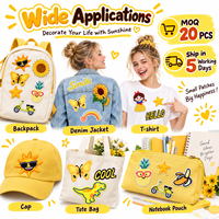 Patch brodé jaune en gros, motifs Kawaii (abeille souriante, tournesol, dinosaure, smiley), thermocollant et à coudre