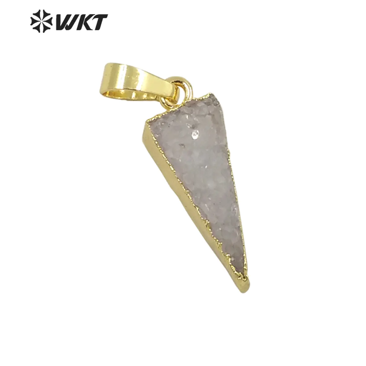 WT-P1276 WKT di modo del commercio all'ingrosso di trasporto del nuovo naturale drusy quarzo 18 k reale placcato oro di fascino triangolo druzy ciondolo agata