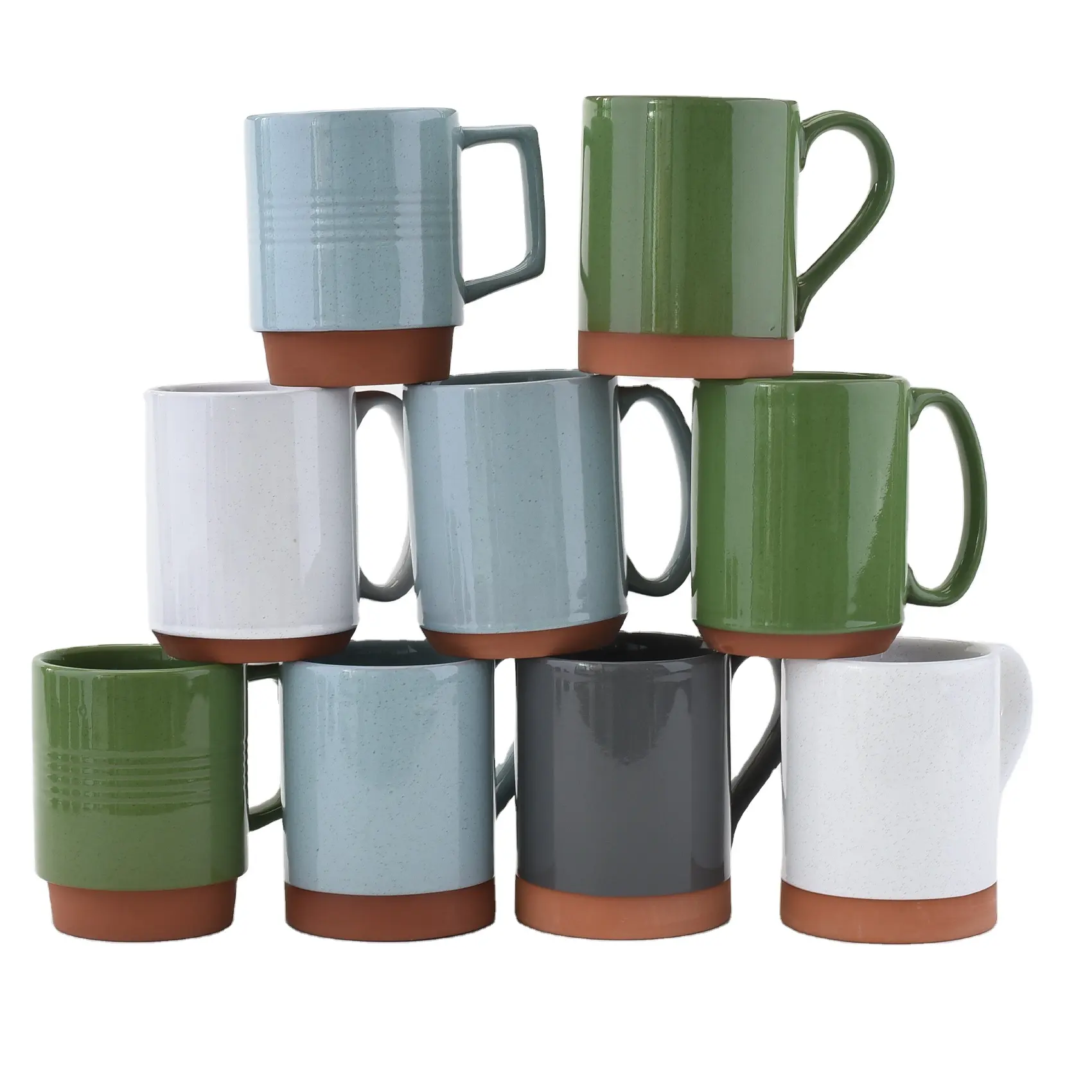 Custom Large Speckled Campfire Terracotta Green Coffee Mugs 18 OZ Ceramic Tea Cups With Handle Lid