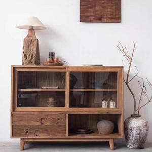Elm Wood <b>Sideboard</b> Display Cabinet 120x40x90cm Glass Doors Living Room <b>Storage</b> Organizer Eco-Friendly Furniture - Product Image 2