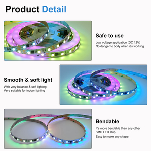 Tira de Luces <span class=keywords><strong>LED</strong></span> RGBIC ESann DC 12v/24v WS2811 60Leds Dinámicas Individuales Píxeles SMD 5050 Tira de Luz <span class=keywords><strong>LED</strong></span> RGBIC Digital Inteligente - Product Image 3