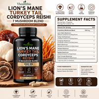 7 Variétés de Champignons en Capsules Végétaliennes, Mélange Naturel de Champignons Bruts Non-OGM, 1000mg, 120 Comprimés, Complément Alimentaire en Bouteille