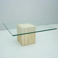 KUMUSI MEUBLES Table à thé moderne simple en travertin naturel carrée table basse de salon en verre trempé de luxe