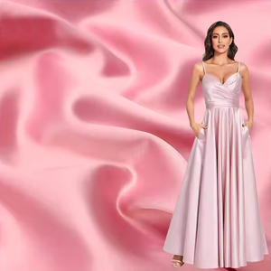 200 + रंग गुलाबी नरम 220gsm झुर्रियों-प्रतिरोधी पॉलिएस्टर मैट सैटिन कपड़े शादी की पोशाक शाम सटिन कपड़े - Product Image 1