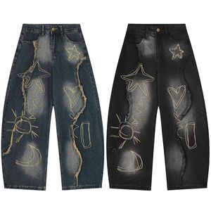 Pantalones Vaqueros <span class=keywords><strong>de</strong></span> Mezclilla <span class=keywords><strong>con</strong></span> Bordado Retro Americano Otoño 2025 para <span class=keywords><strong>Hombre</strong></span>, Pantalones Vaqueros <span class=keywords><strong>de</strong></span> Pierna Ancha <span class=keywords><strong>con</strong></span> Corte Curvo para <span class=keywords><strong>Hombre</strong></span> y Mujer - Product Image 2