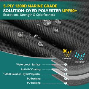 Copertura per <span class=keywords><strong>Barca</strong></span> a Fondo Piatto OBD a 5 Strati, Utilizzabile per Ormeggio/Trascinamento, Anti-UV, Antivento, Super Impermeabile 300D, Lunghezza 18'-20' - Product Image 2