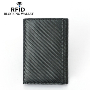 <strong>Best</strong> Seller Slim Carbon Fiber PU Leather RFID Blocking Trifold <strong>Card</strong> Holder <strong>Men</strong> Wallet with ID Window for Cash and <strong>Cards</strong> - Product Image 4