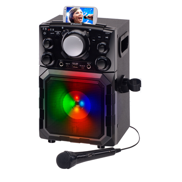 LED RGB Music Lights Karaoke Speakers with Receiver USB MP3 Playback Built-in Battery Wireless Microphone Home Use