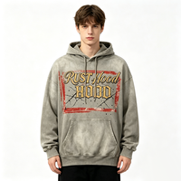 Sweat à capuche oversize avec cordon de serrage, impression DTG Kornit, motif carré rouge craquelé, lettres cursives épaisses, double impression de lettres, multi-déchiré, poche kangourou