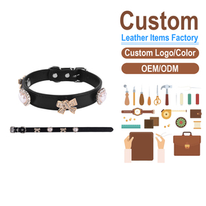Rhinestone Pearl PU Leather Pet <b>Collar</b>, Adjustable for <b>Dogs</b> Cats, OEM/ODM Custom Factory, Luxury Decorative <b>Collar</b> - Product Image 1