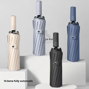 Parapluie pliant entièrement automatique 16 baleines 70% pour hommes et femmes, grand format, double protection solaire, revêtement noir, protection UV, cadeau promotionnel - Product Image 1