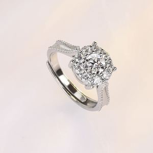 <b>Adjustable</b> Band Micro-Paved <b>Silver</b>-Plated Zircon <b>Ring</b> Open Female Wedding Simulated Moissanite Diamond <b>Ring</b> - Product Image 2