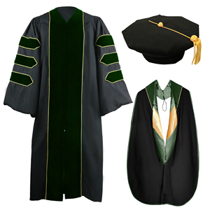 Robe de graduation doctorale vert forêt, Régalia académique doctorale par l'université Capuchon de doctorat avec velours et passepoil doré - Product Image 1