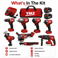 Kit combiné d'outils électriques sans fil avec 2 batteries, perceuse à percussion, clé à chocs, meuleuse d'angle, scie sauteuse, sac à outils, pour la maison