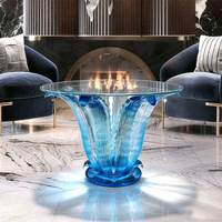 Table basse contemporaine en acrylique avec base sculpturale verte, plateau en verre trempé, mobilier de salon moderne, design décoratif