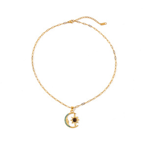 Collar de acero inoxidable con colgante de estrella y luna, circonita azul, chapado en oro de 18k, para regalo, uso casual. - Product Image 5
