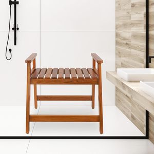 Chaise de douche en teck Ruoyi avec accoudoirs, siège de spa en bois anti-corrosion, tabouret de salle de bain, taille personnalisable - Product Image 2