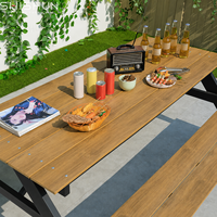 Table de pique-nique d'extérieur avec bancs, structure en aluminium, revêtement en poudre, plateau en WPC, design moderne, pour entrepôts et espaces de restauration commerciaux