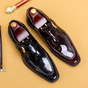 Zapatos formales de negocios con punta cuadrada y hebilla de estilo británico para hombres, cuero genuino, pintado, acabado brillante, zapatos Casuales - Product Image 1