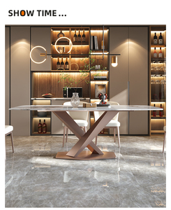 Bộ bàn ăn sang trọng 6-8 chỗ ngồi, mặt bàn đá sintered, nội thất Trung Quốc, chất liệu đá cẩm thạch, bàn ăn nhà bếp bằng bê tông - Product Image 6