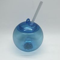 Gobelet sphérique en forme de boule de poisson 500 ml avec couvercle et paille, réutilisable, en plastique, pour fêtes, bar de plage, cocktails