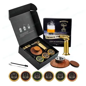 Hot Bán Chất Lượng Cao Thời Trang Cũ Gỗ Cocktail Hút Thuốc Kit Với 3 6 Gỗ Chip Vàng Thép Không Gỉ Whiskey Đá Bộ Quà Tặng