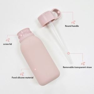 Botella de Agua Deportiva Infantil de Silicona con Asa Portátil de 450 ml, con Pajita de Plástico, Personalizable con Logotipo, para la Escuela o Viajes - Product Image 4